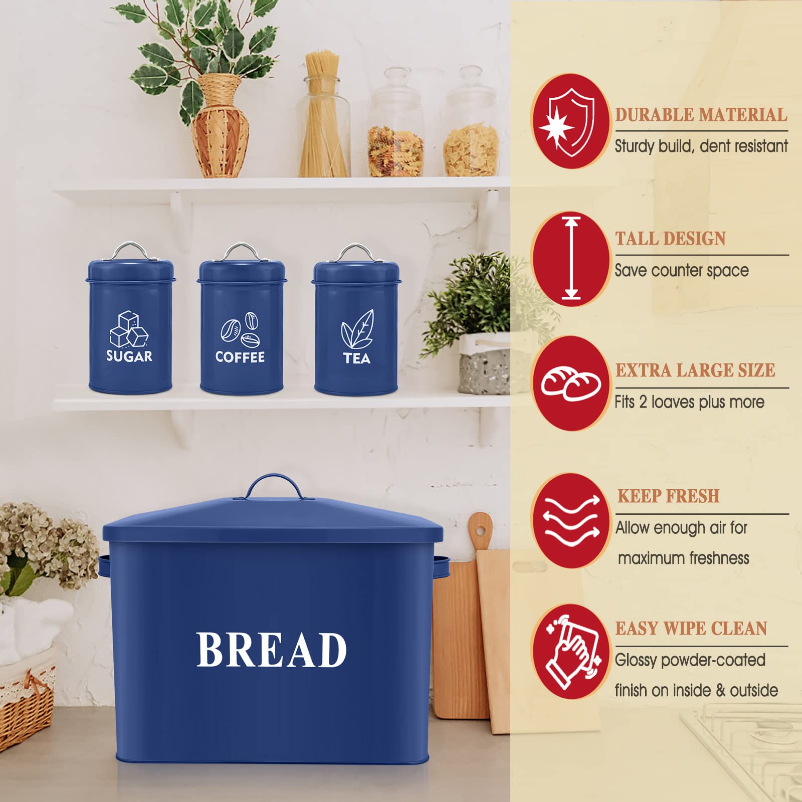 Amazon.com: Navy Blue Bread Box with Canister Sets for